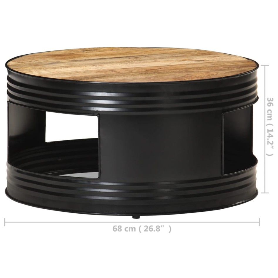 Mesa de centro madera maciza de mango rugosa negra 68x68x36