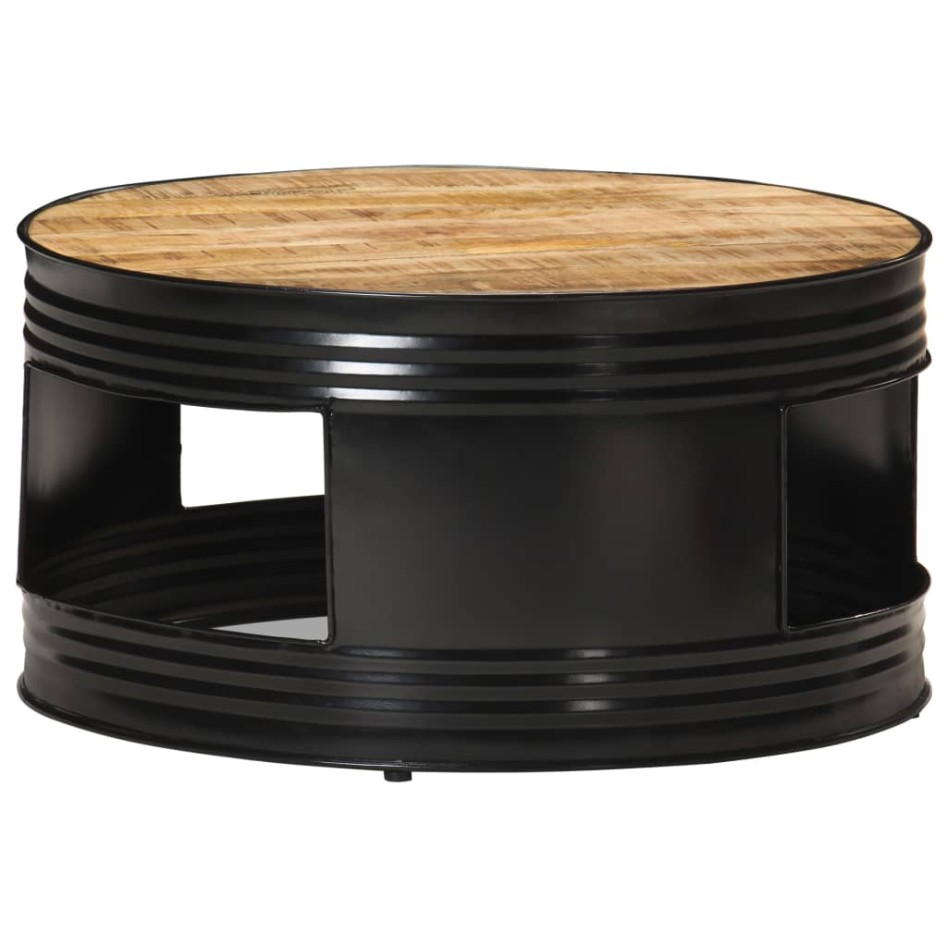 Mesa de centro madera maciza de mango rugosa negra 68x68x36