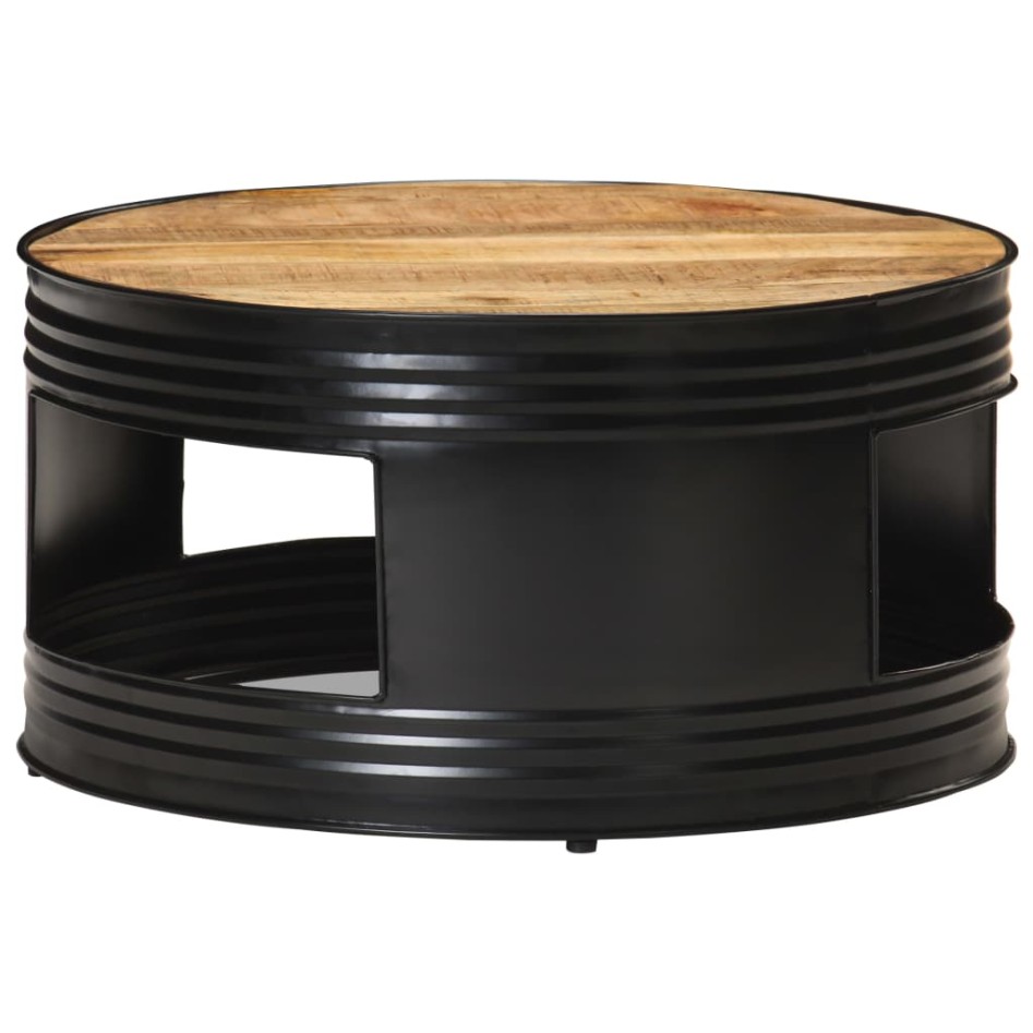 Mesa de centro madera maciza de mango rugosa negra 68x68x36