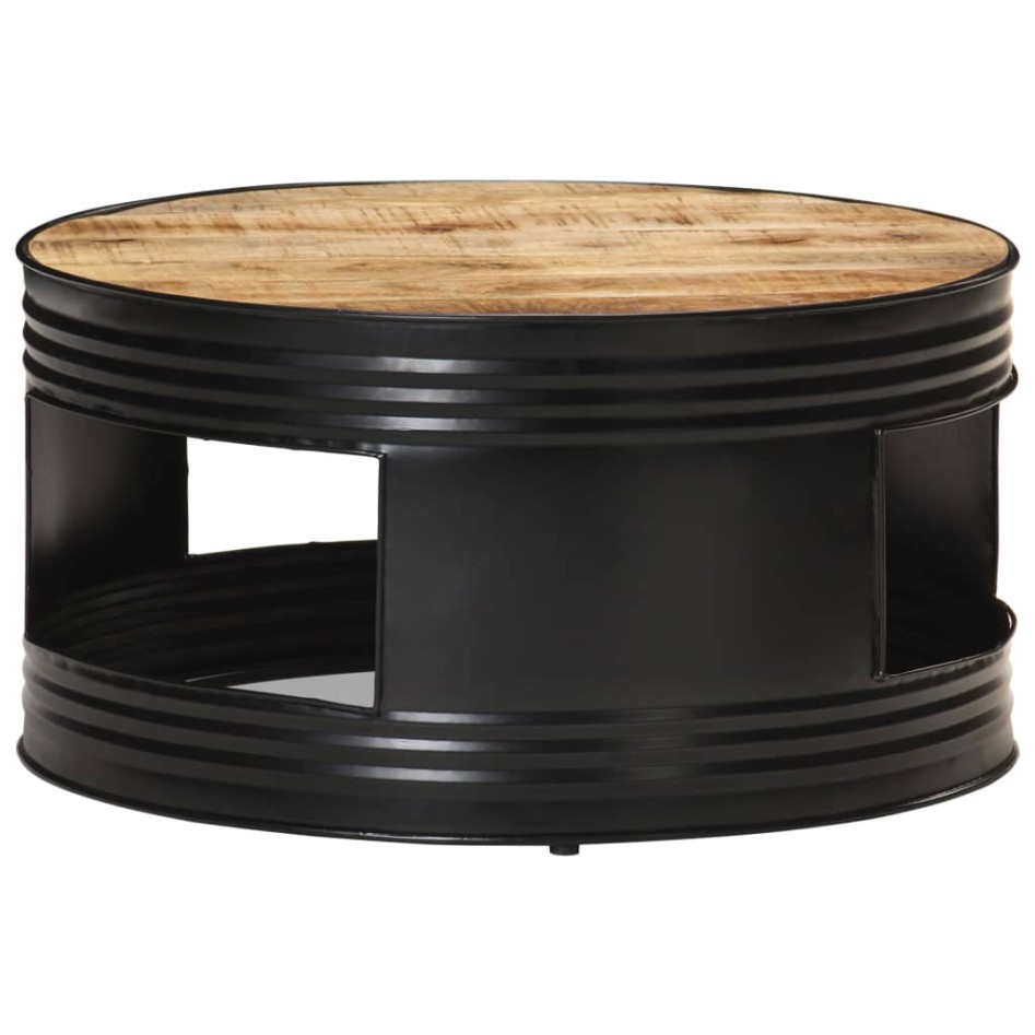 Mesa de centro madera maciza de mango rugosa negra 68x68x36