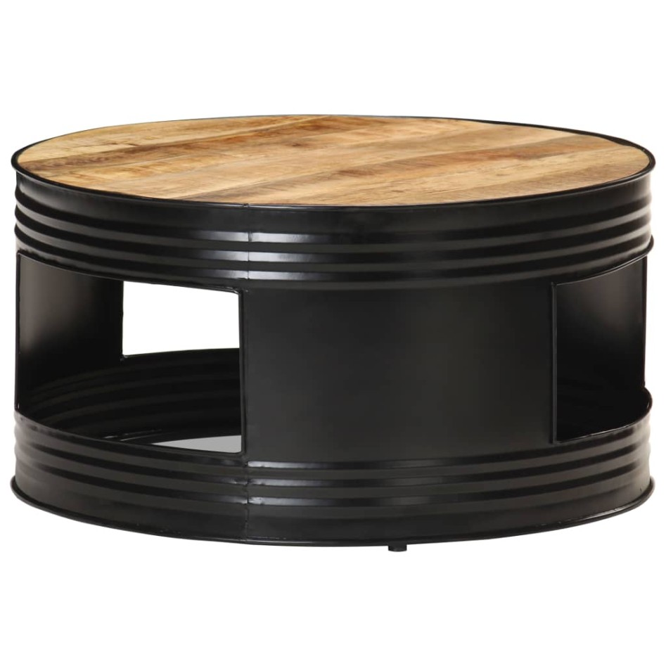 Mesa de centro madera maciza de mango rugosa negra 68x68x36