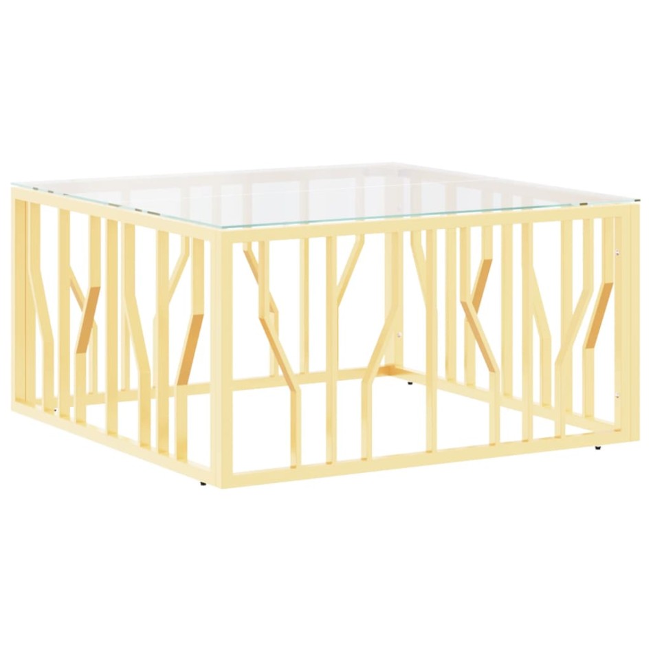 Mesa de centro de acero inoxidable y vidrio dorada 80x80x40