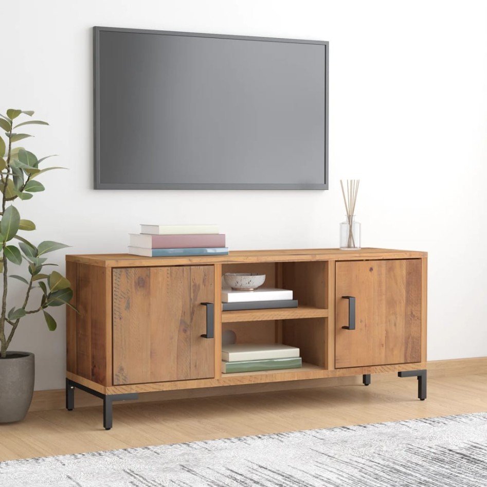 Mueble para TV madera maciza de pino marrón 110x35x48