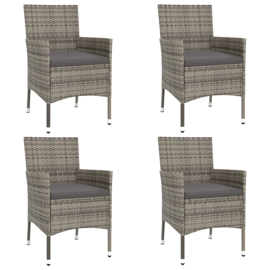 Mesita y sillas jardín 5 pzas y cojines ratán sintético