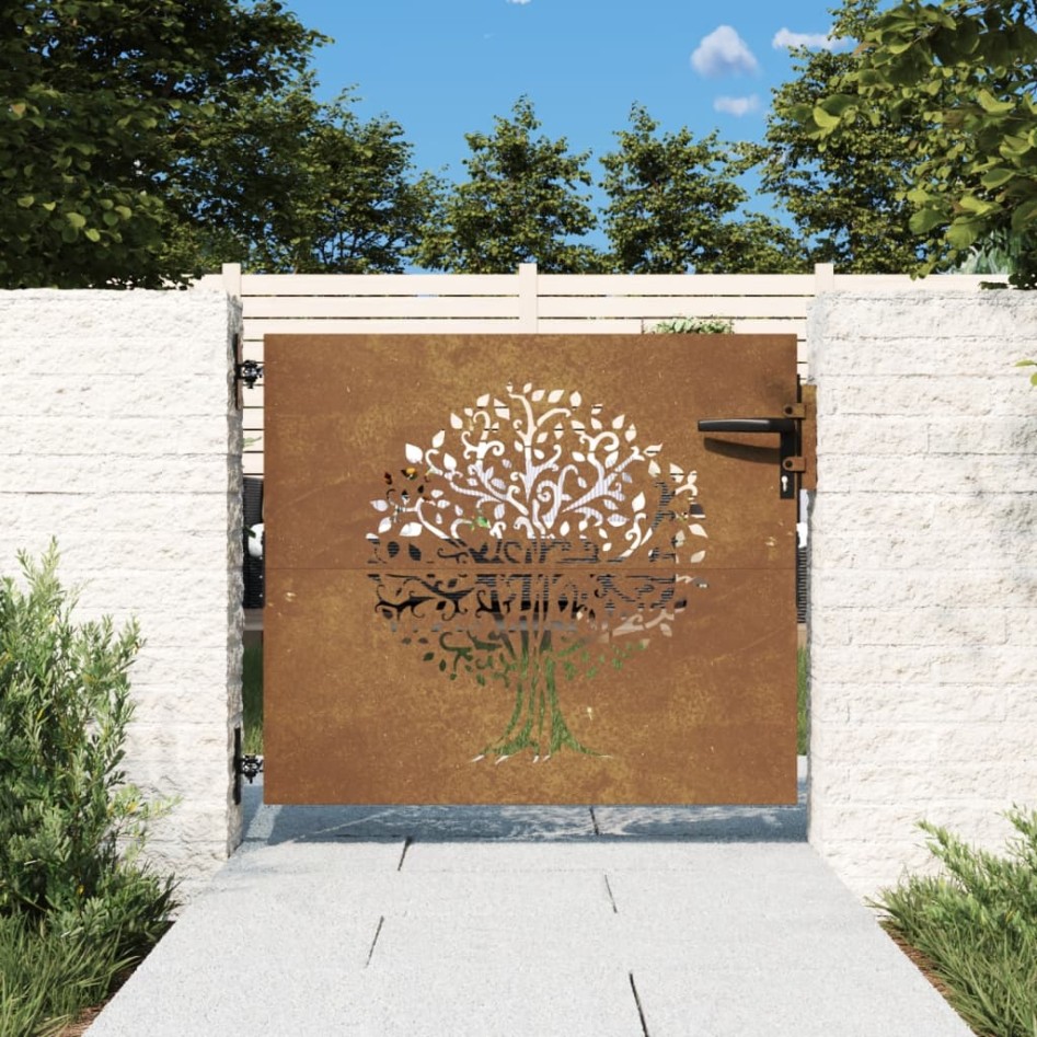 Puerta de jardín acero corten diseño árbol 85x100