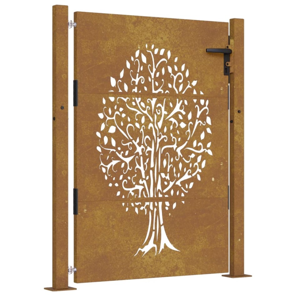 Puerta de jardín acero corten diseño árbol 105x130