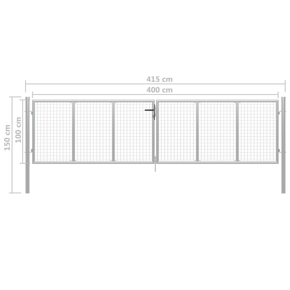 Puerta de jardín de acero galvanizado plateado 415x150