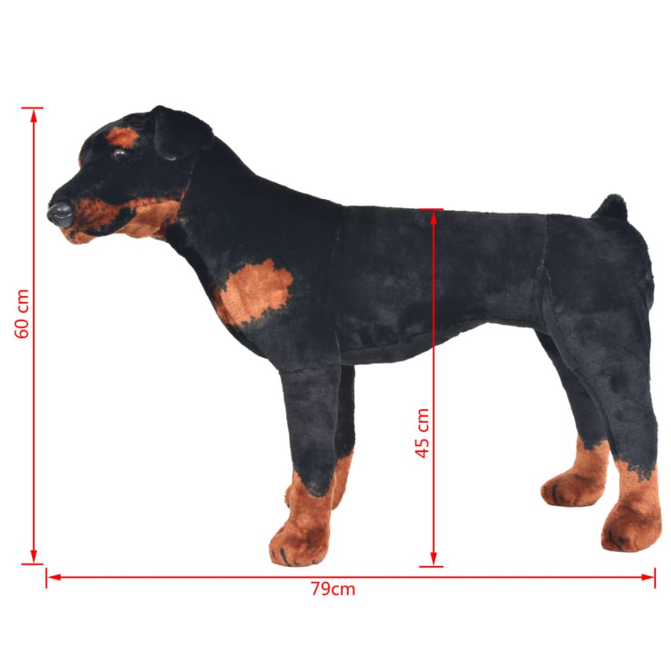 Perro rottweiler de peluche de pie negro y marrón