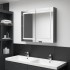 Armario de baño con espejo LED gris brillante 80x12x68