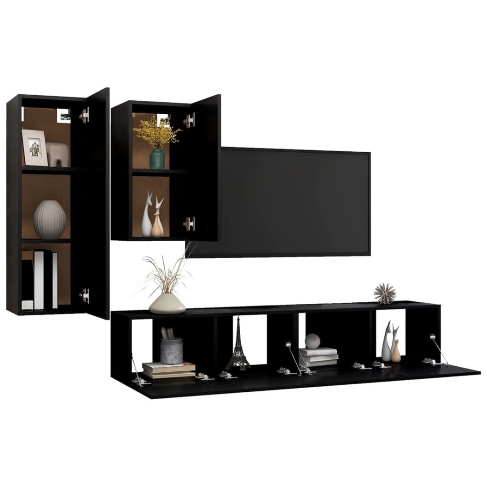 Set de muebles de TV salón 4 piezas madera contrachapada