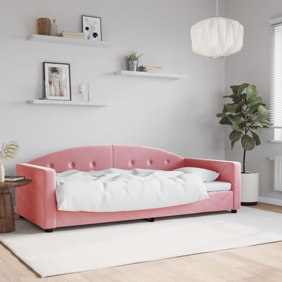 Sofá cama sin colchón terciopelo rosa 90x200