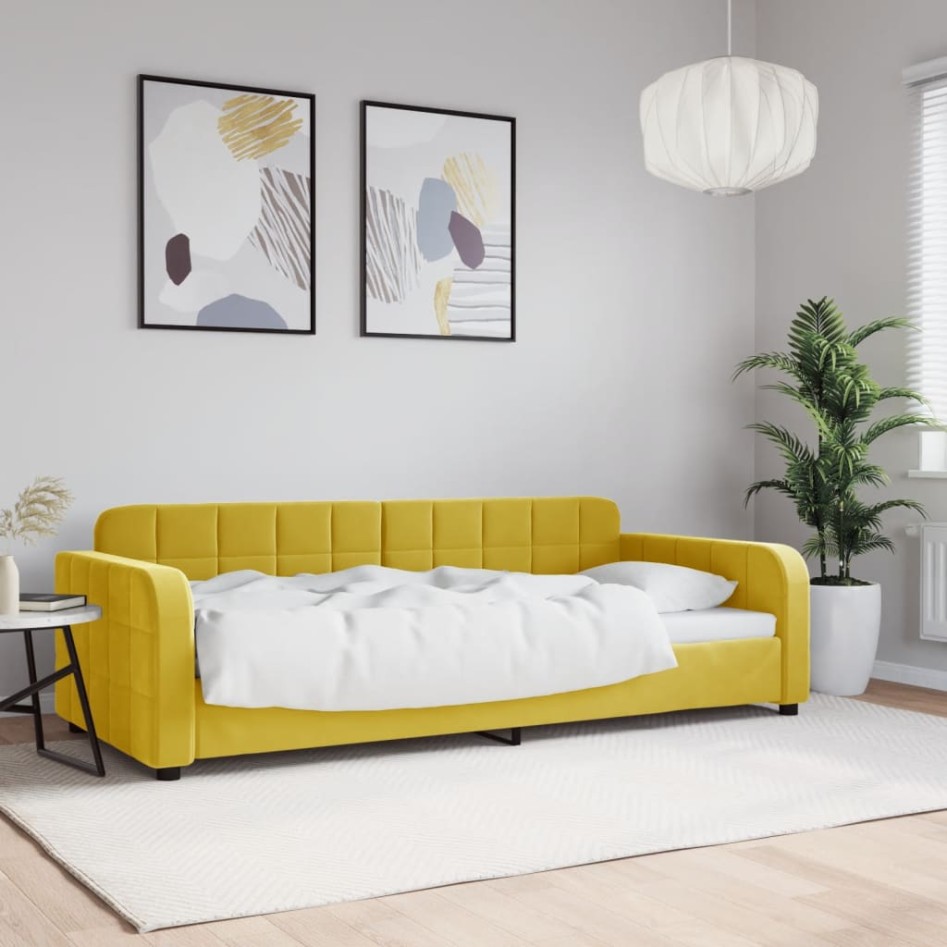 Sofá cama sin colchón terciopelo amarillo 90x200