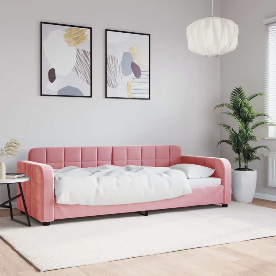 Sofá cama sin colchón terciopelo rosa 80x200