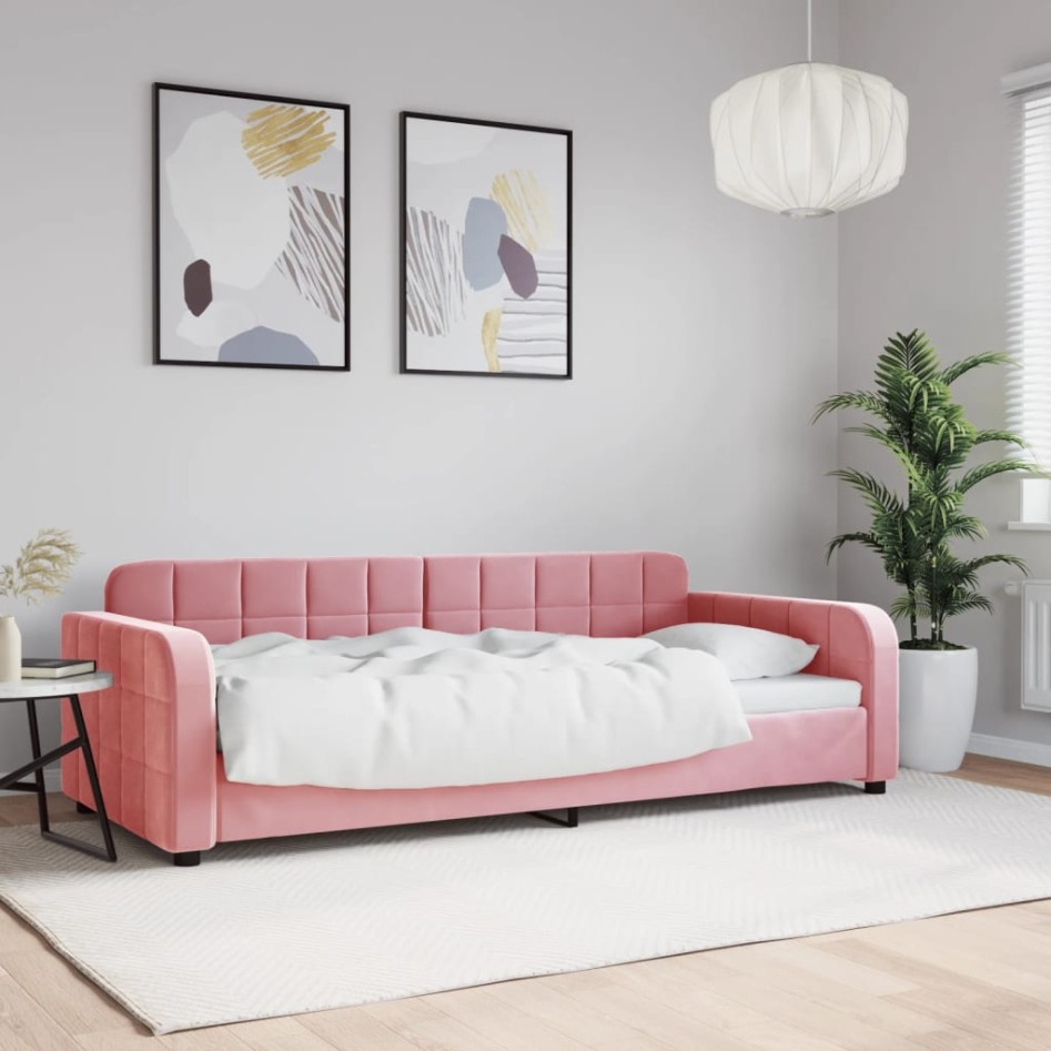 Sofá cama sin colchón terciopelo rosa 90x200