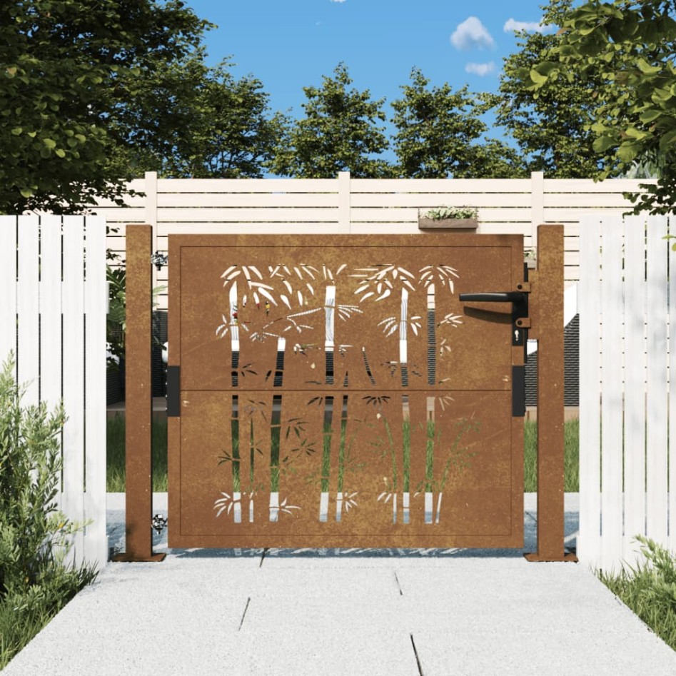 Puerta de jardín acero corten diseño bambú 105x80