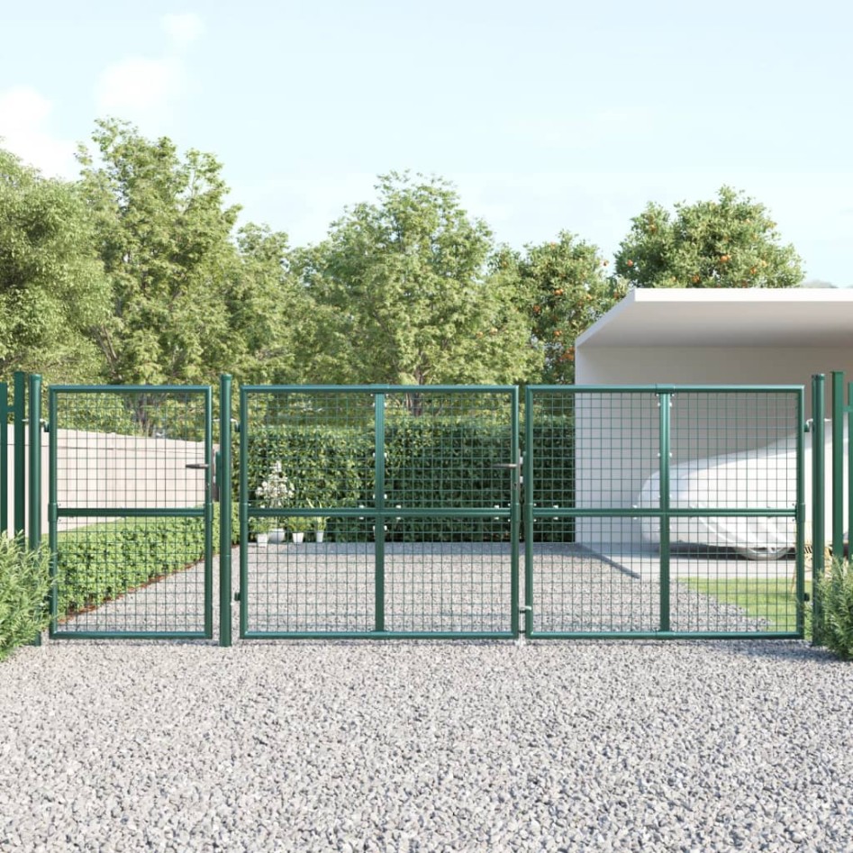 Puerta de malla de jardín acero galvanizado verde 400x175