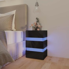 Mesita de noche LED madera ingeniería negro brillo 45x35x67