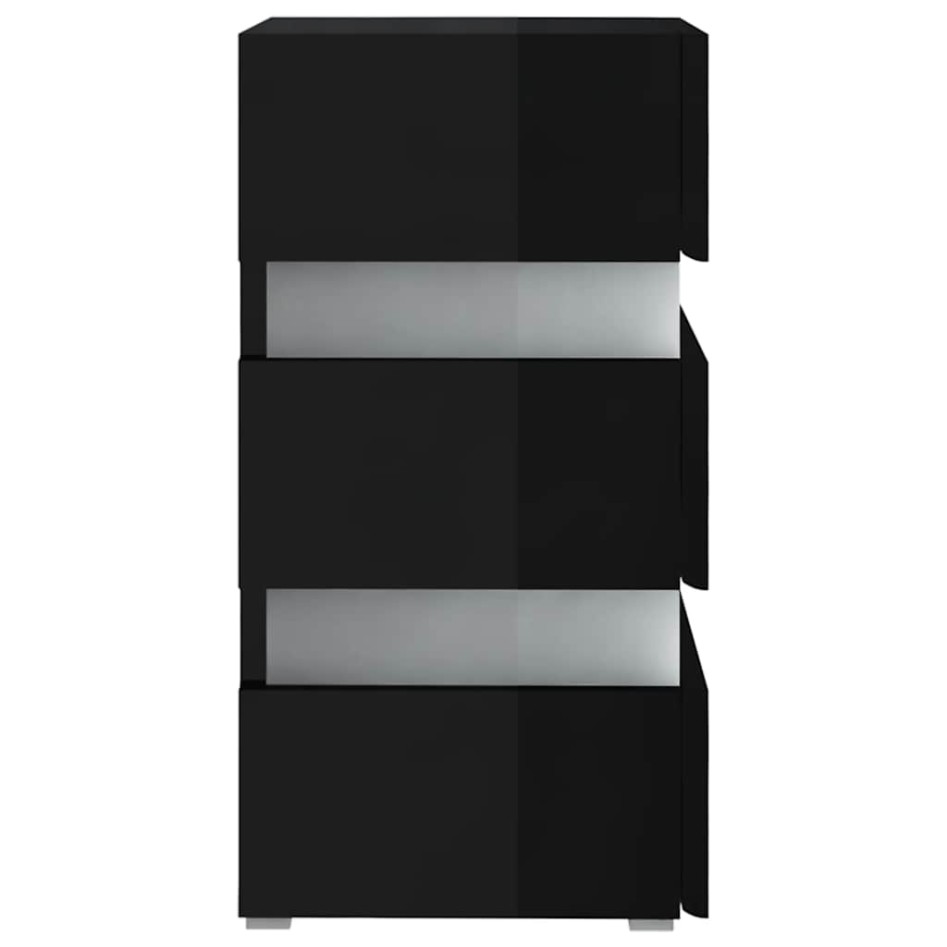 Mesita de noche LED madera ingeniería negro brillo 45x35x67