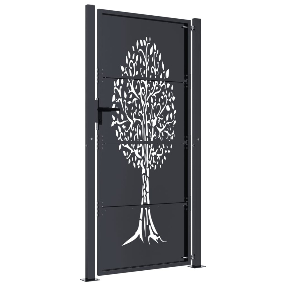 Puerta de jardín acero gris antracita diseño árbol 105x205