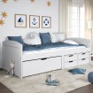 Sofá cama con 5 cajones madera maciza pino blanca IRUN 90x200cm