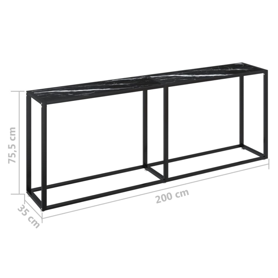 Mesa consola vidrio templado mármol negro 200x35x75,5