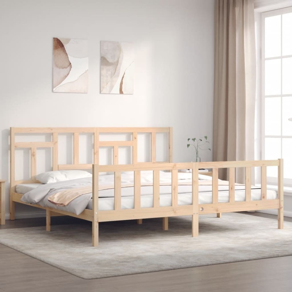 Estructura de cama con cabecero madera maciza 200x200