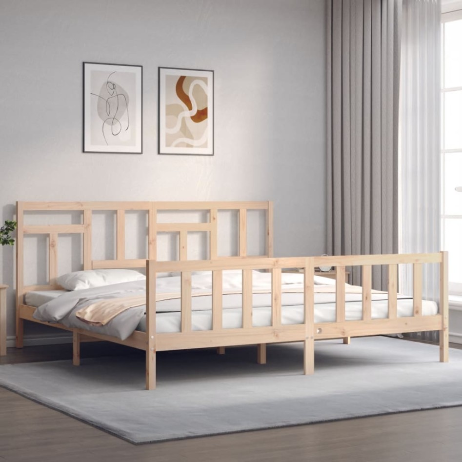 Estructura de cama con cabecero madera maciza 200x200