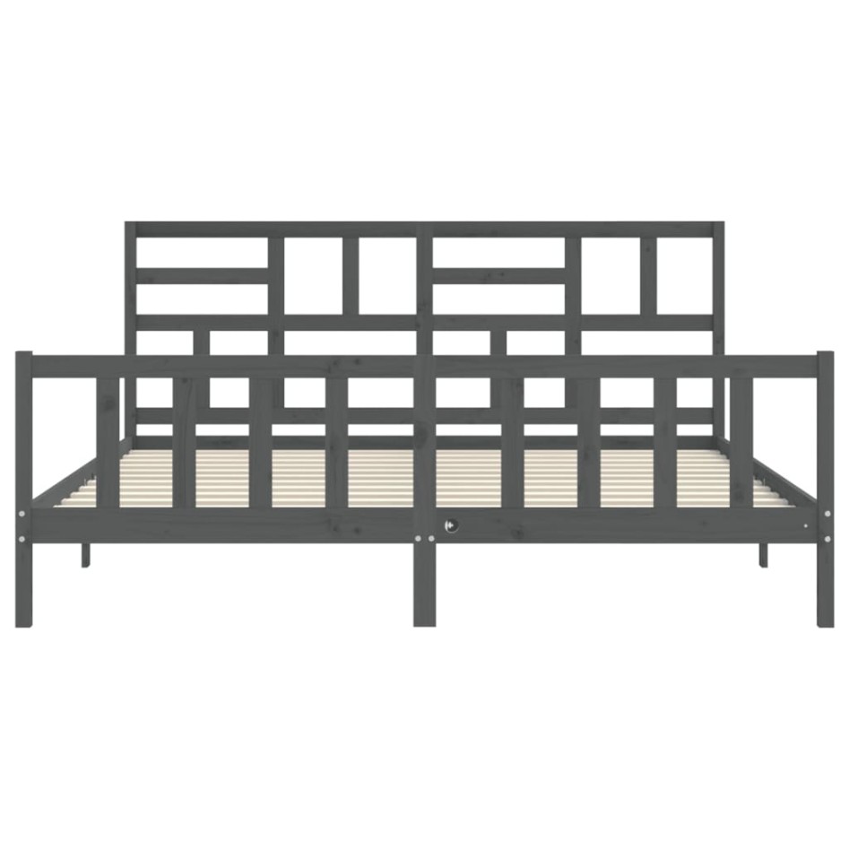 Estructura de cama con cabecero madera maciza gris 200x200