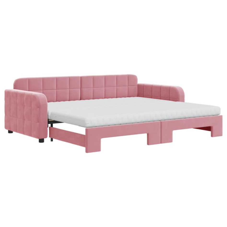 Sofá cama nido con colchón terciopelo rosa 90x200