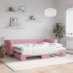 Sofá cama nido con colchón terciopelo rosa 80x200