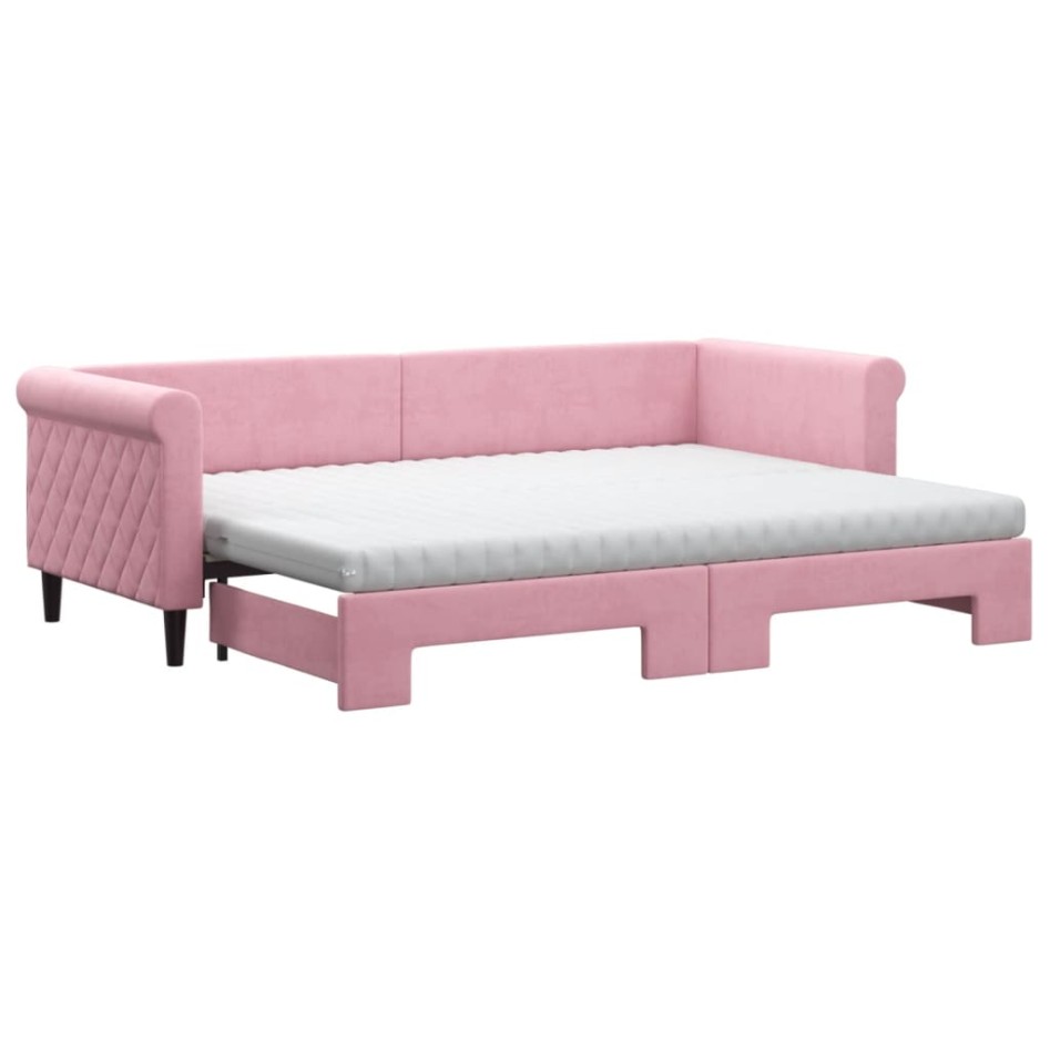 Sofá cama nido con colchón terciopelo rosa 80x200