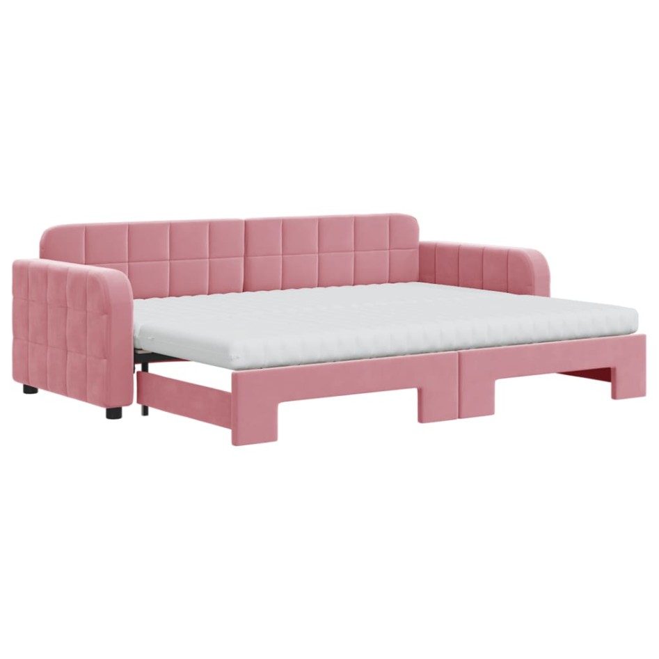 Sofá cama nido con colchón terciopelo rosa 80x200