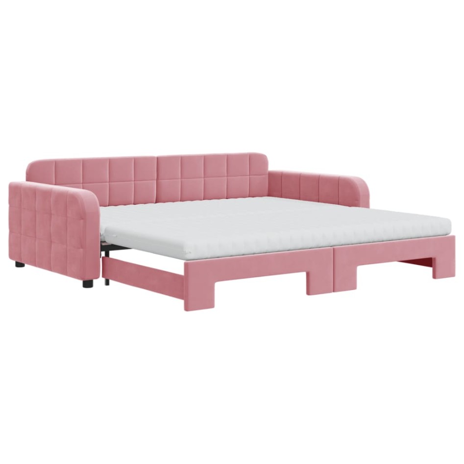 Sofá cama nido con colchón terciopelo rosa 100x200