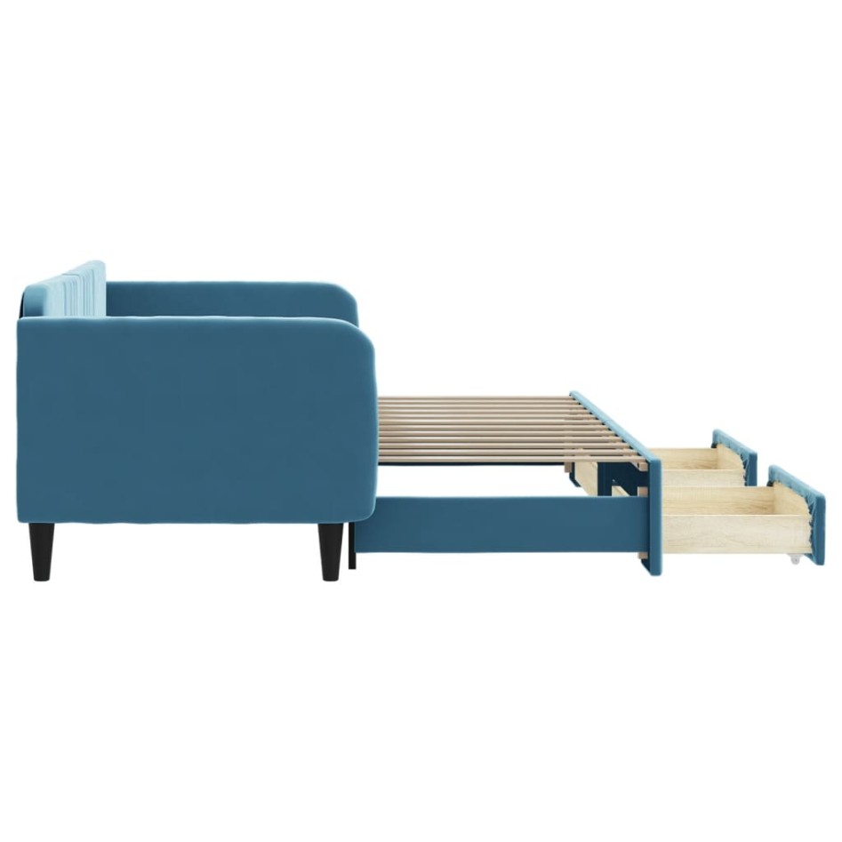 Sofá cama nido con cajones terciopelo azul 90x200