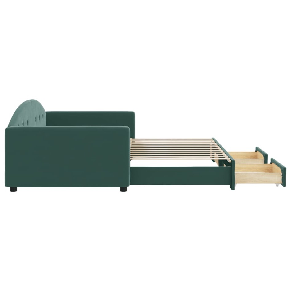 Sofá cama nido con cajones terciopelo verde oscuro 100x200