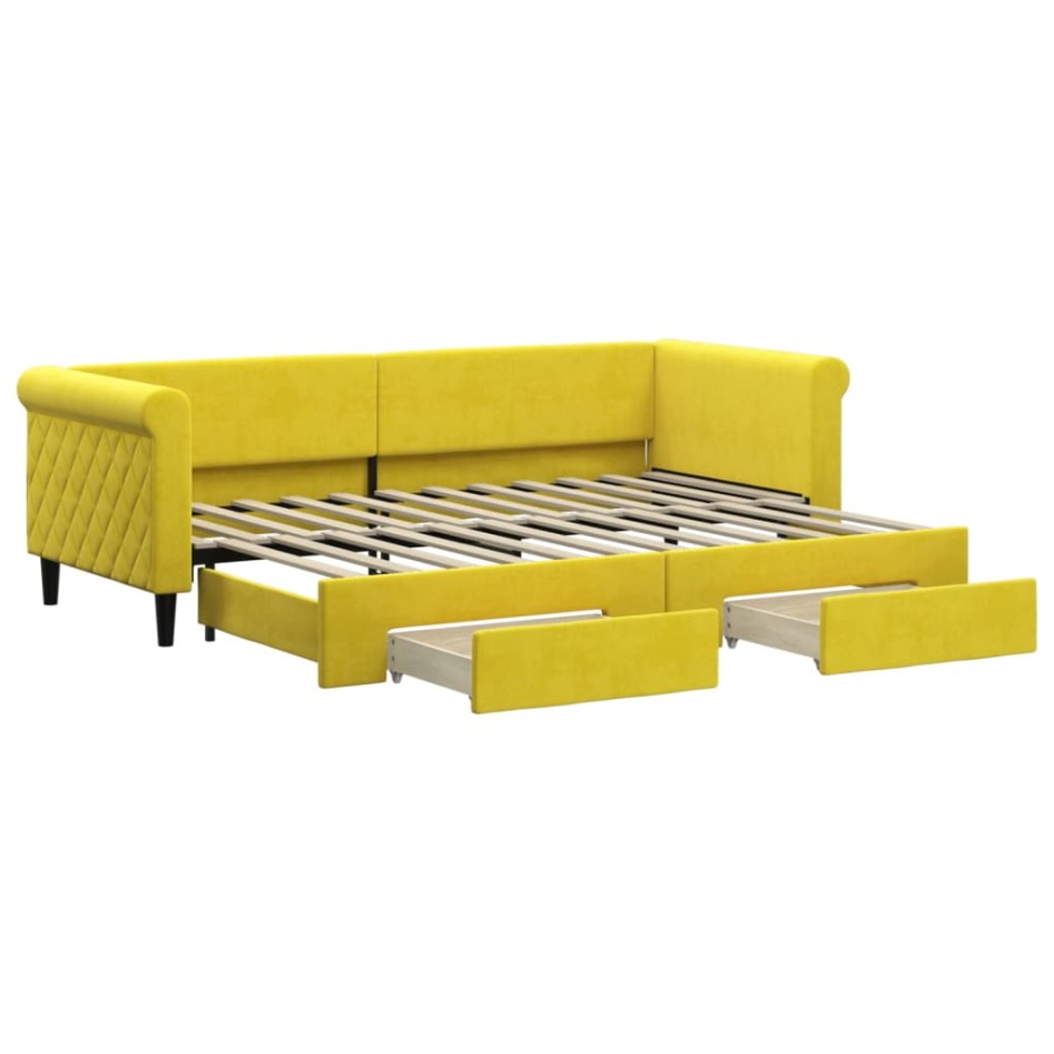 Sofá cama nido con cajones terciopelo amarillo 80x200