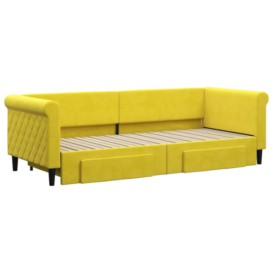 Sofá cama nido con cajones terciopelo amarillo 80x200