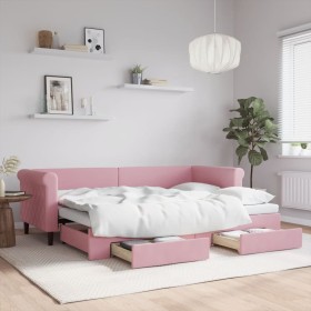 Sofá cama nido con cajones terciopelo rosa 80x200