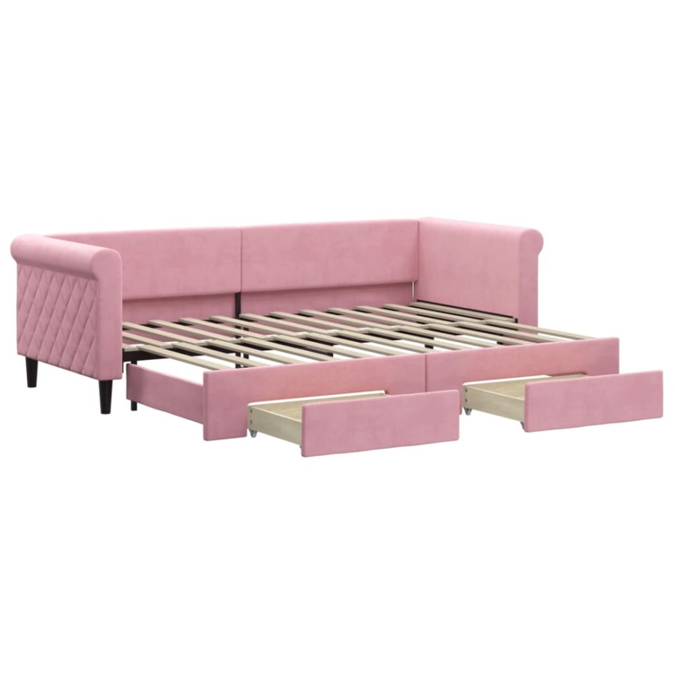 Sofá cama nido con cajones terciopelo rosa 80x200