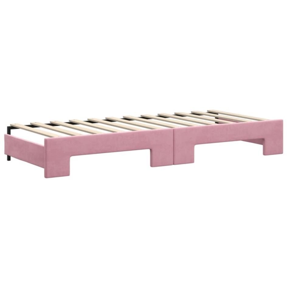 Sofá cama nido con cajones terciopelo rosa 80x200