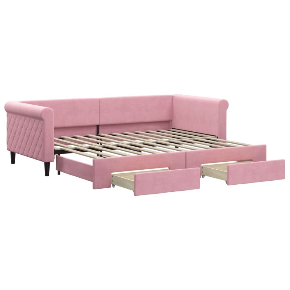 Sofá cama nido con cajones terciopelo rosa 90x200