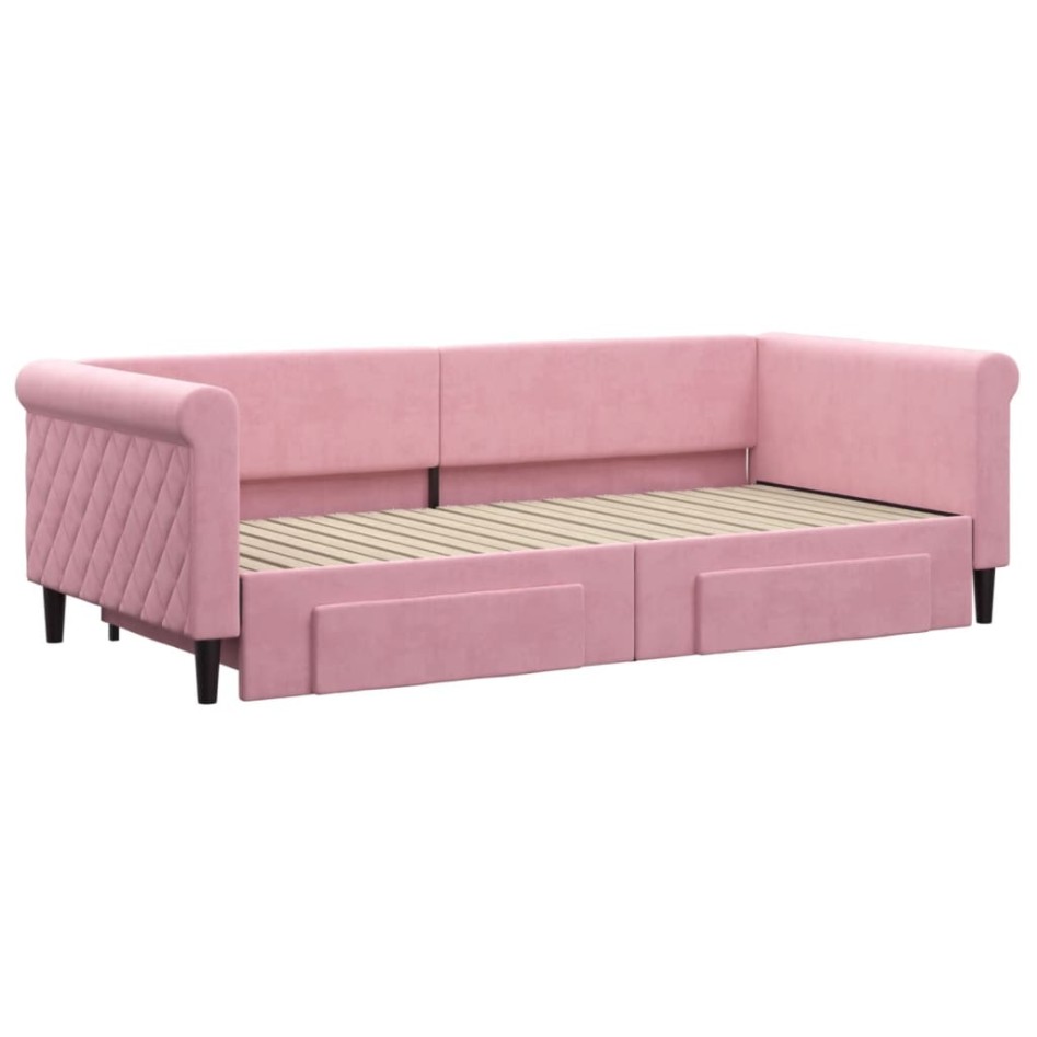 Sofá cama nido con cajones terciopelo rosa 90x200