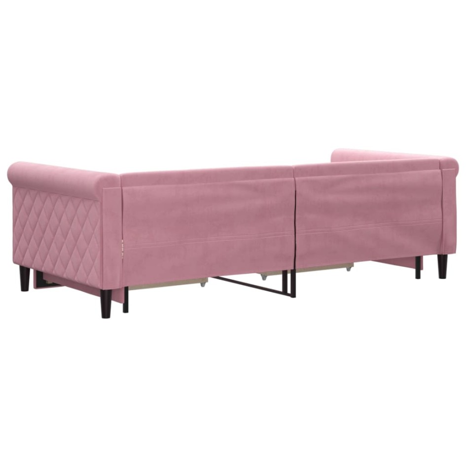 Sofá cama nido con cajones terciopelo rosa 90x200