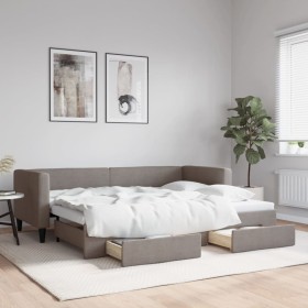 Sofá cama nido con cajones tela gris taupe 80x200