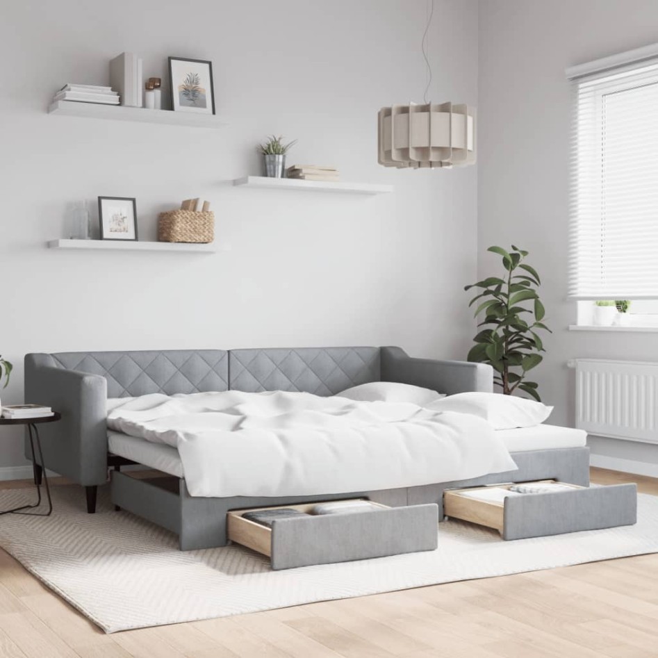 Sofá cama nido con cajones tela gris claro 90x200