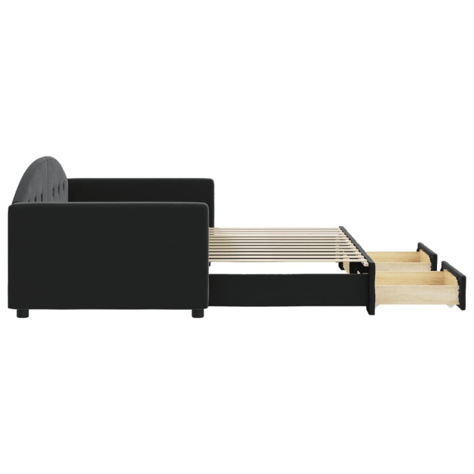 Sofá cama nido con cajones terciopelo negro 90x200