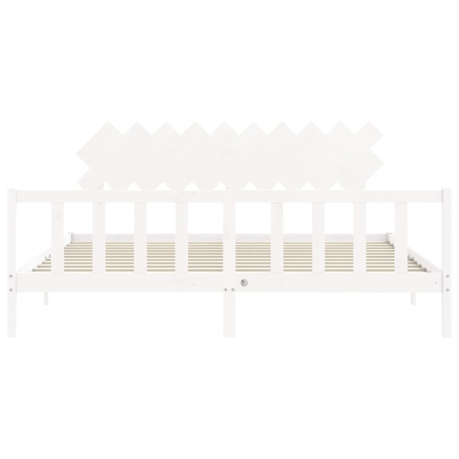 Estructura de cama con cabecero madera maciza blanco 200x200