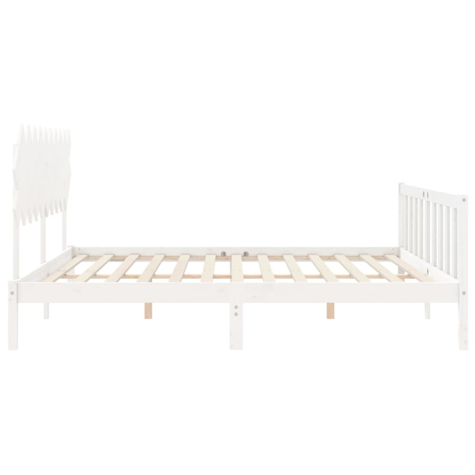 Estructura de cama con cabecero madera maciza blanco 200x200