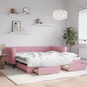 Sofá cama nido con cajones terciopelo rosa 100x200