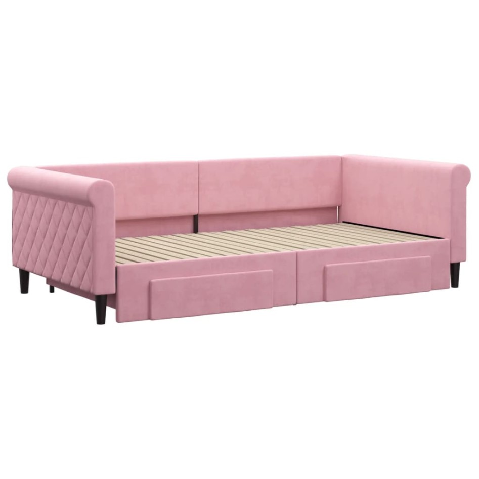 Sofá cama nido con cajones terciopelo rosa 100x200